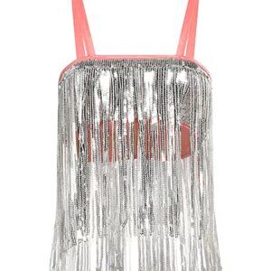 Forte Forte NWT Silver Sequin-Embellished Fringe-Detail top